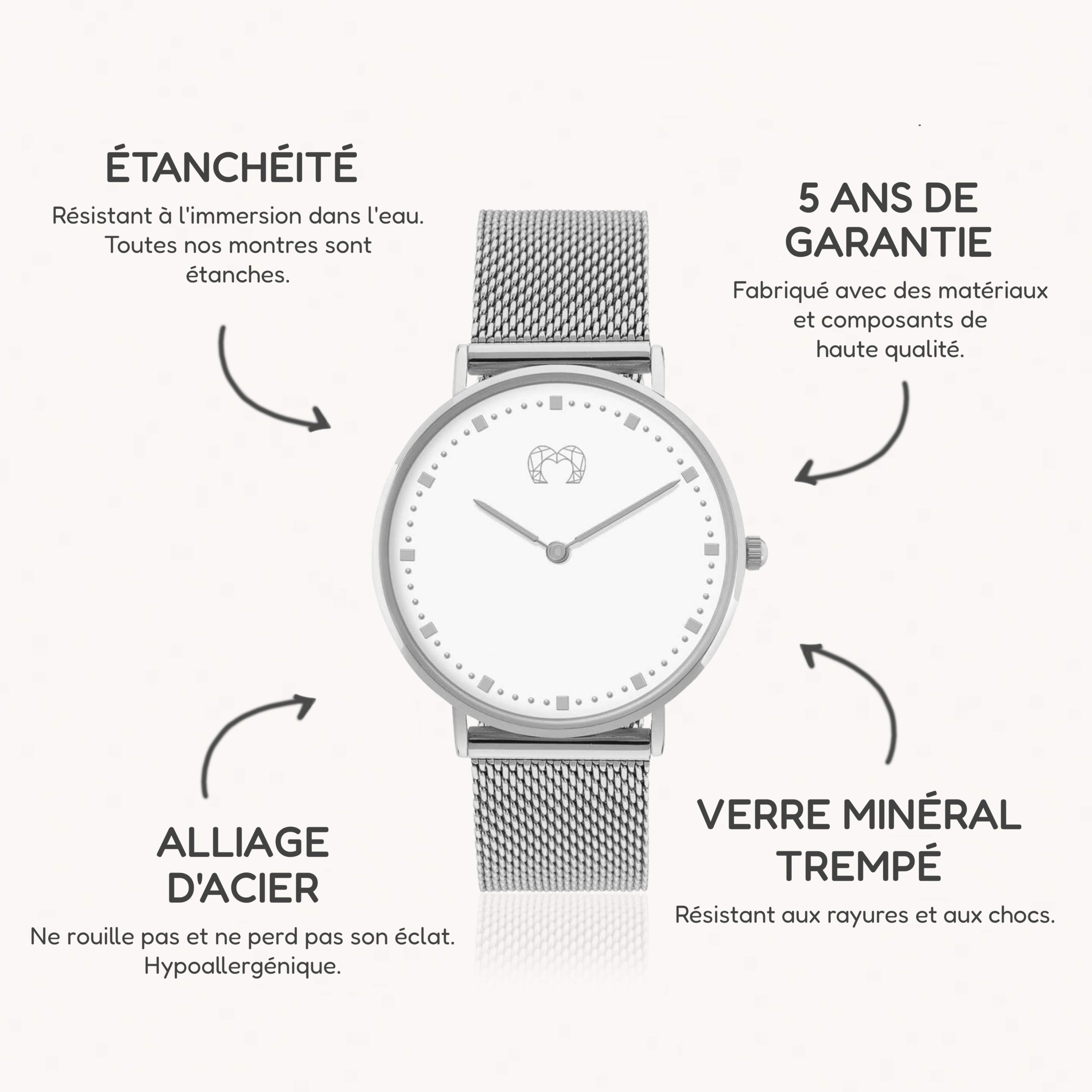 Montre Juliette ~ Argent Blanc