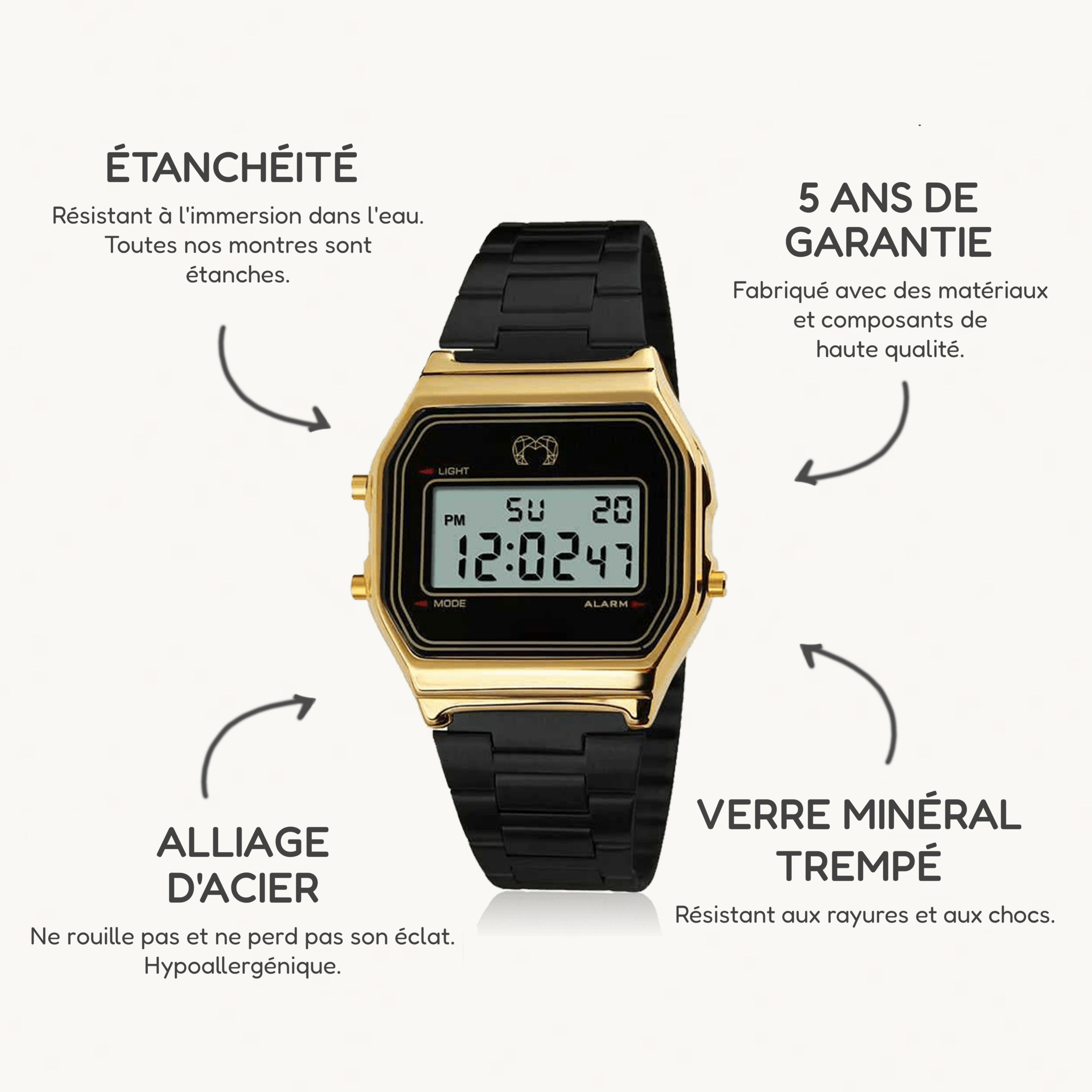 Retro Digitaluhr ~ Schwarz Gold