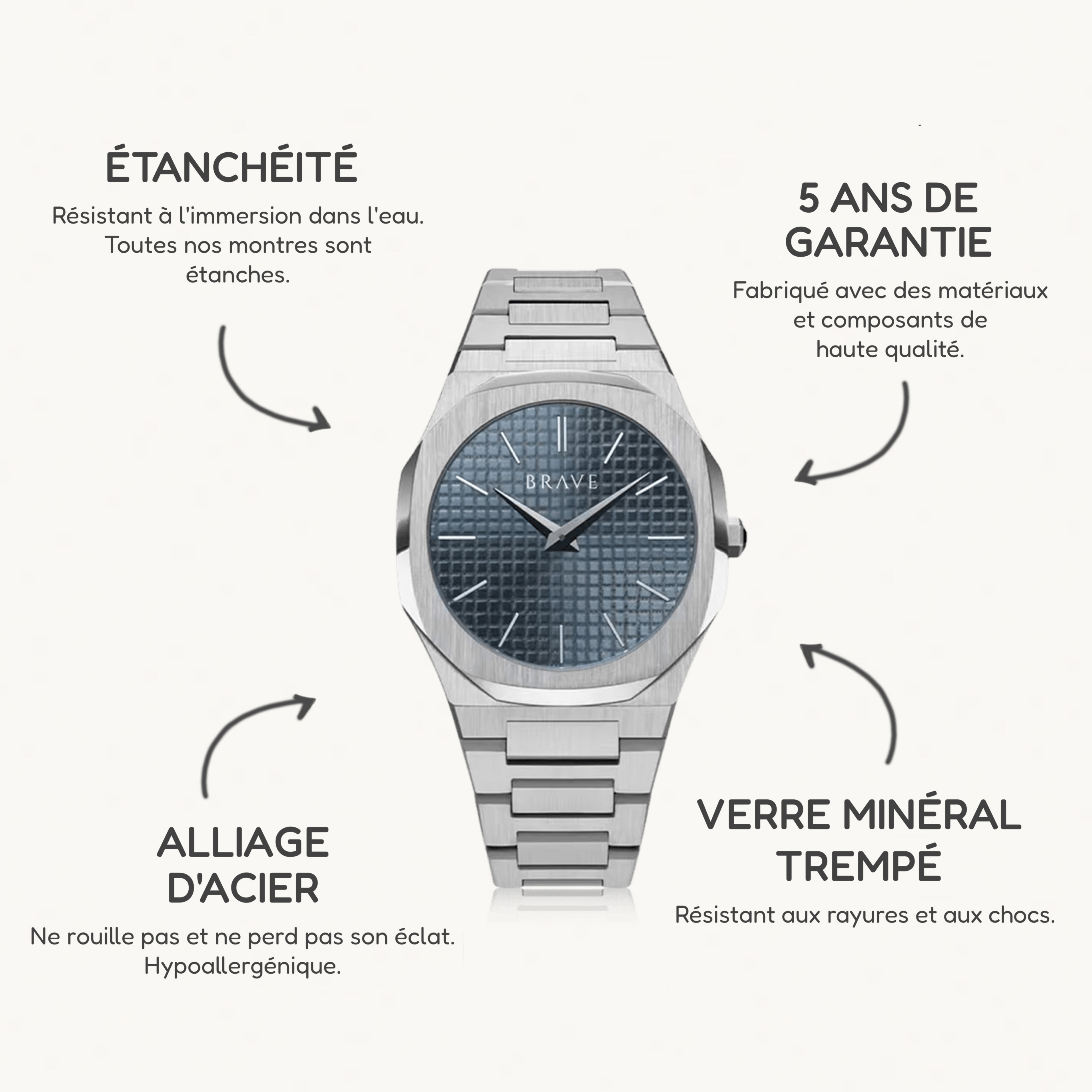 Montre BRAVE Empire ~ Argent-Marine
