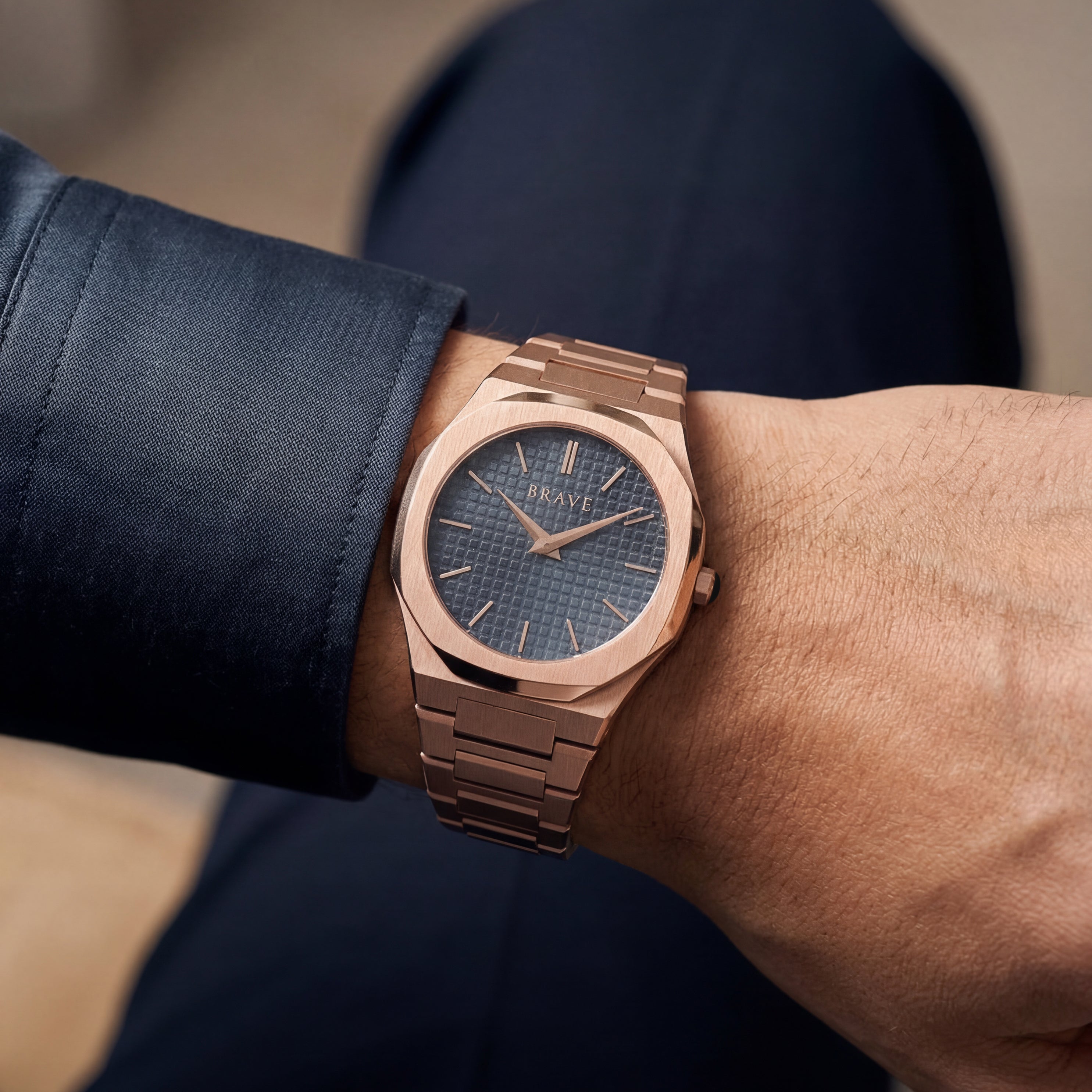 Montre BRAVE Empire ~ Or Rose-Bleu