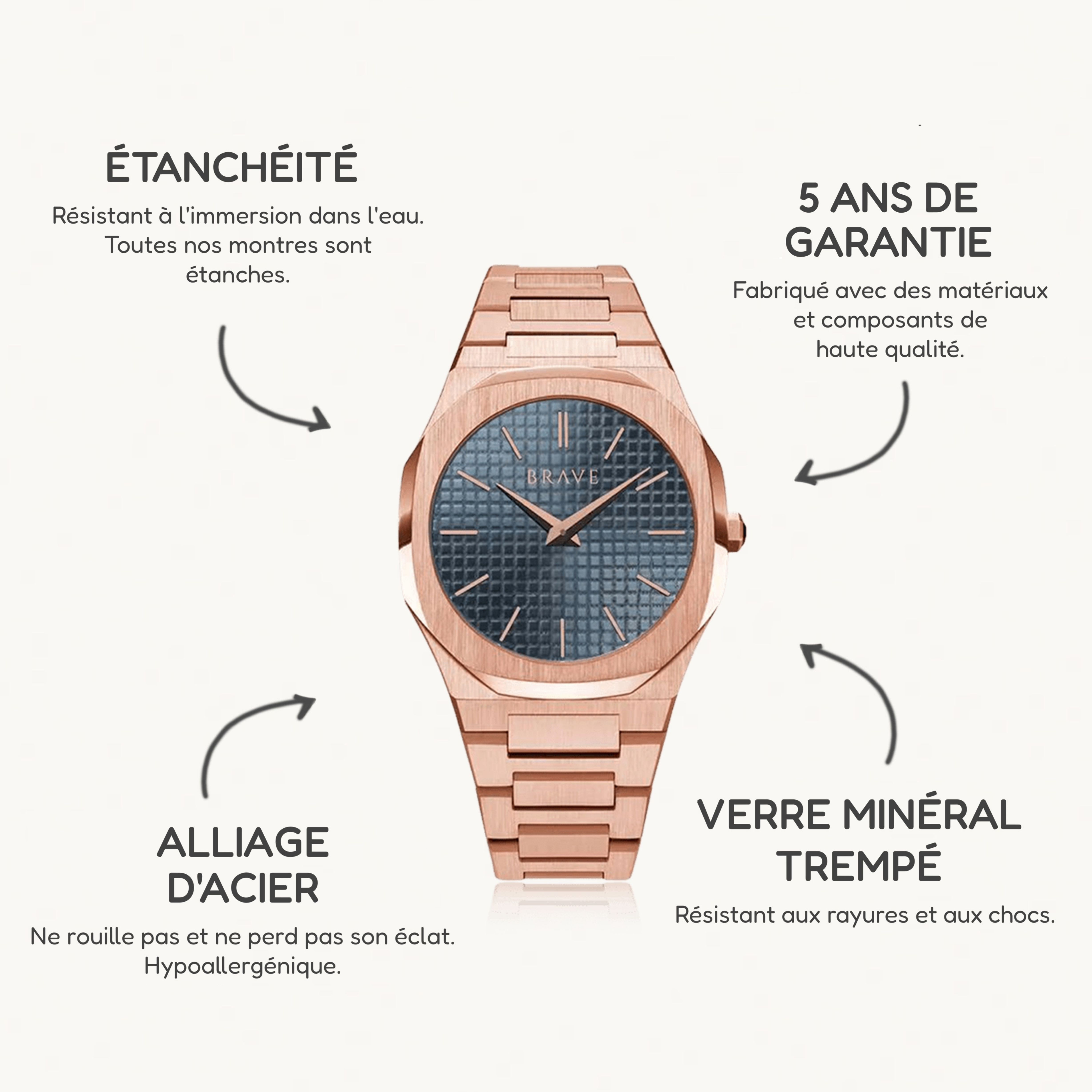 Montre BRAVE Empire ~ Or Rose-Bleu