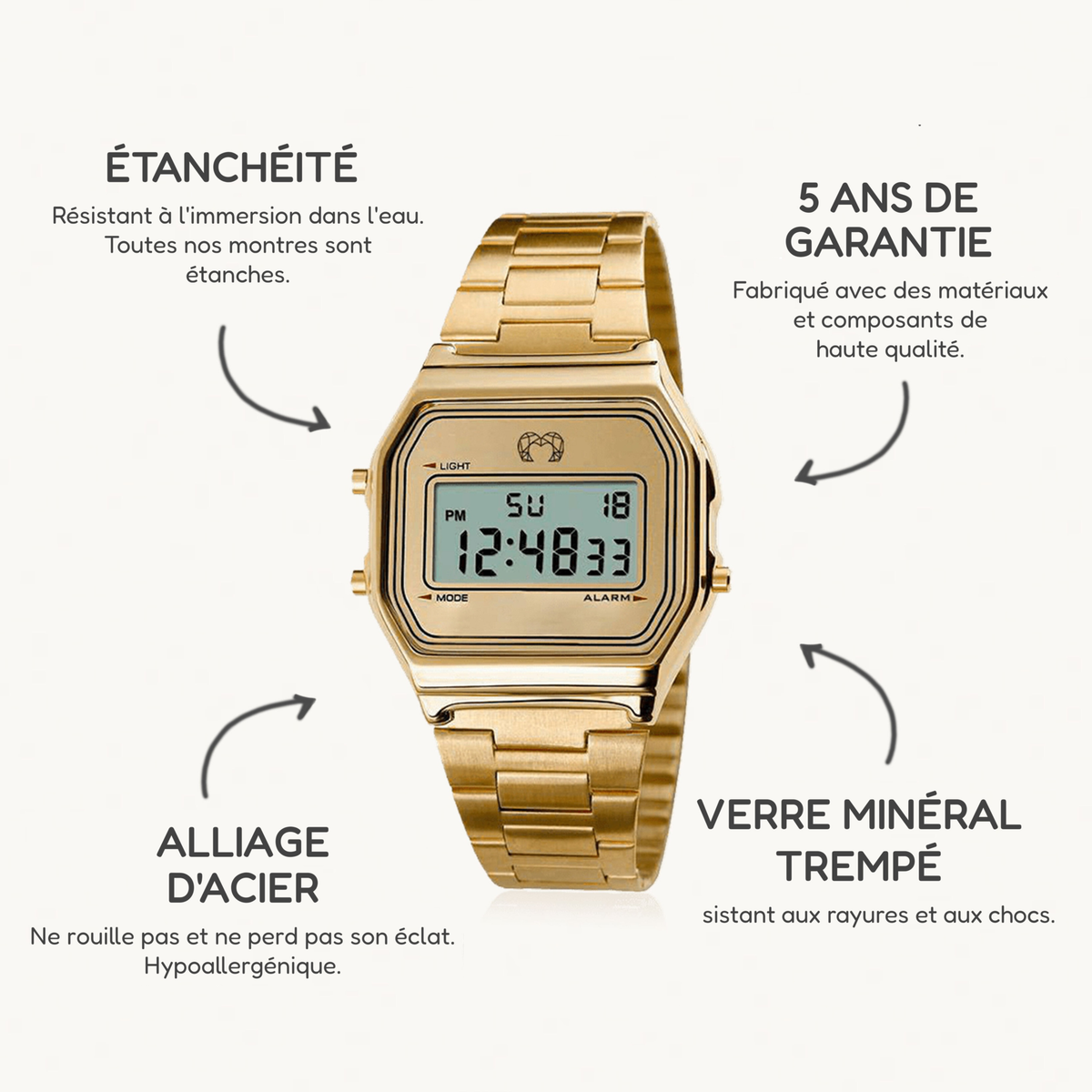 Retro Digitaluhr ~ Gold