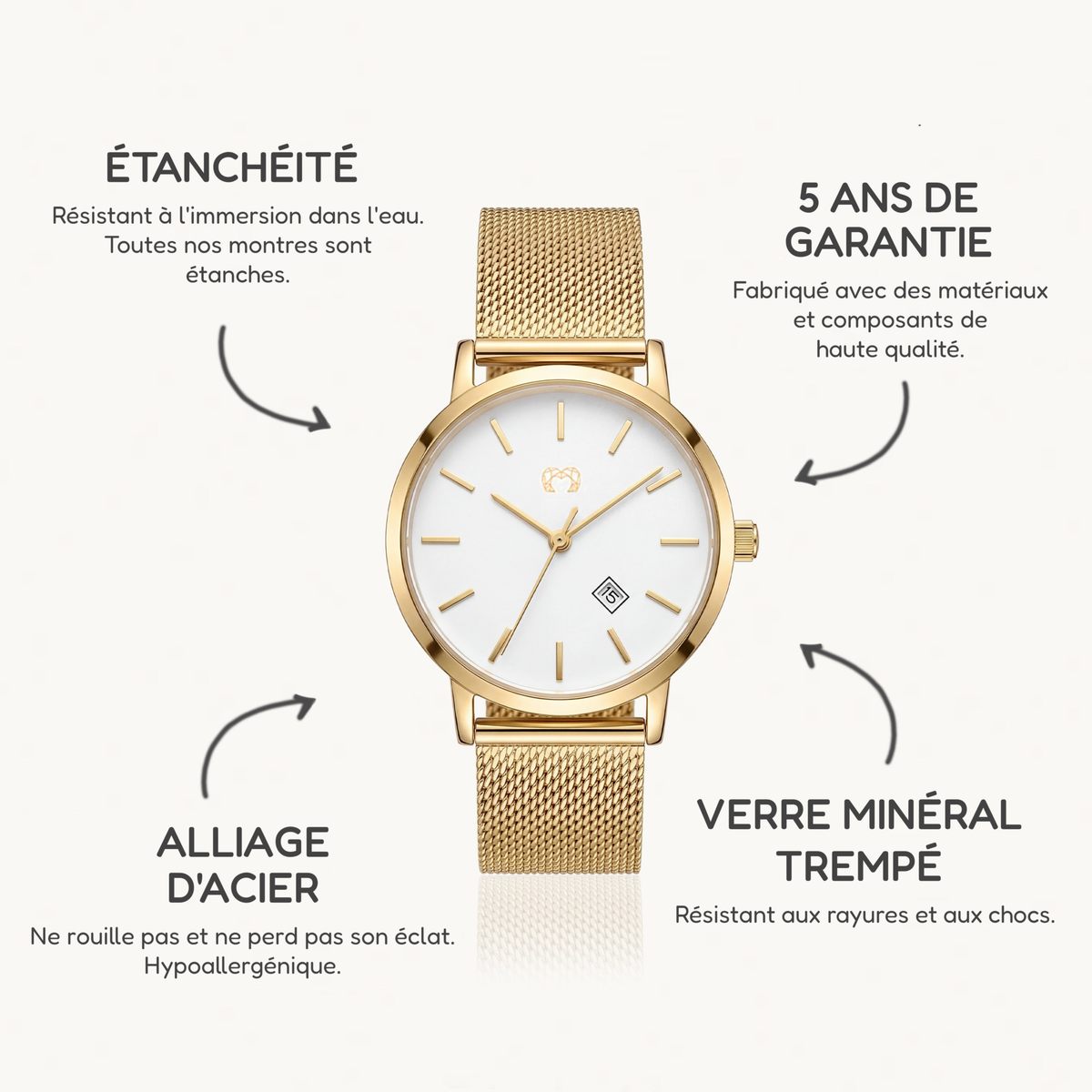 Montre Marseille ~ Or Blanc