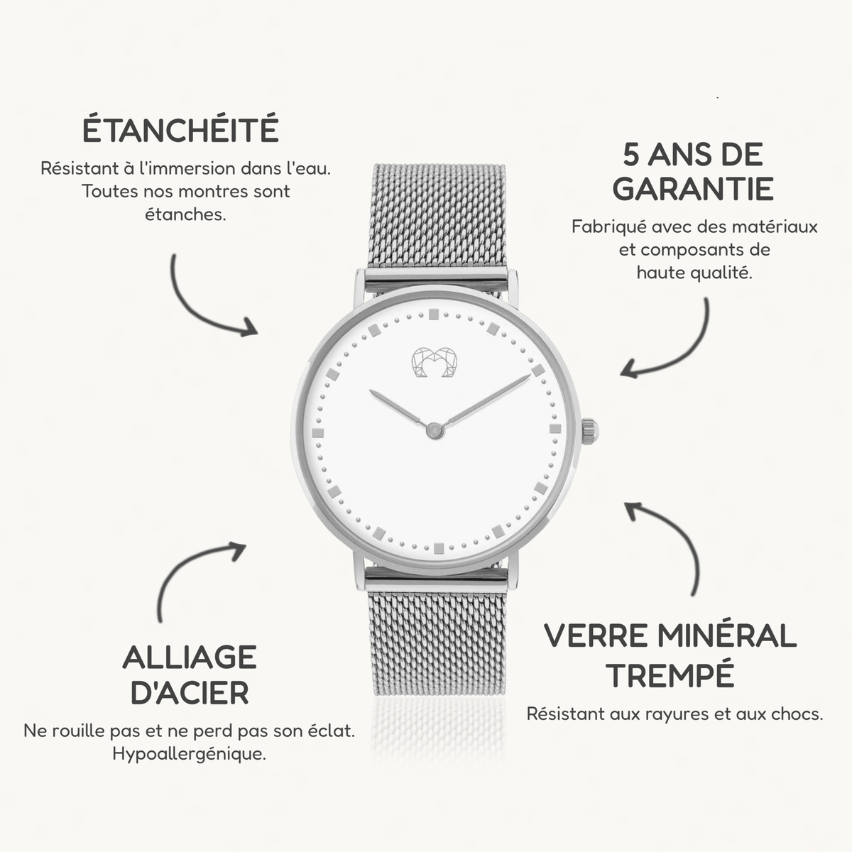 Montre Juliette ~ Argent Blanc