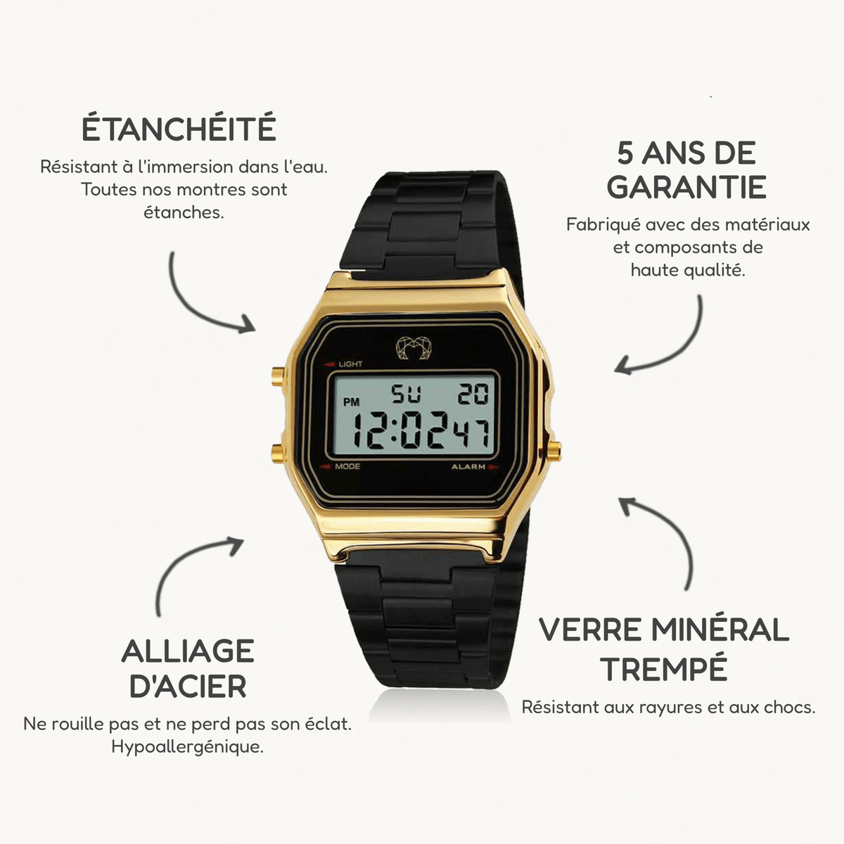 Montre Digitale Vintage ~ Noir Or