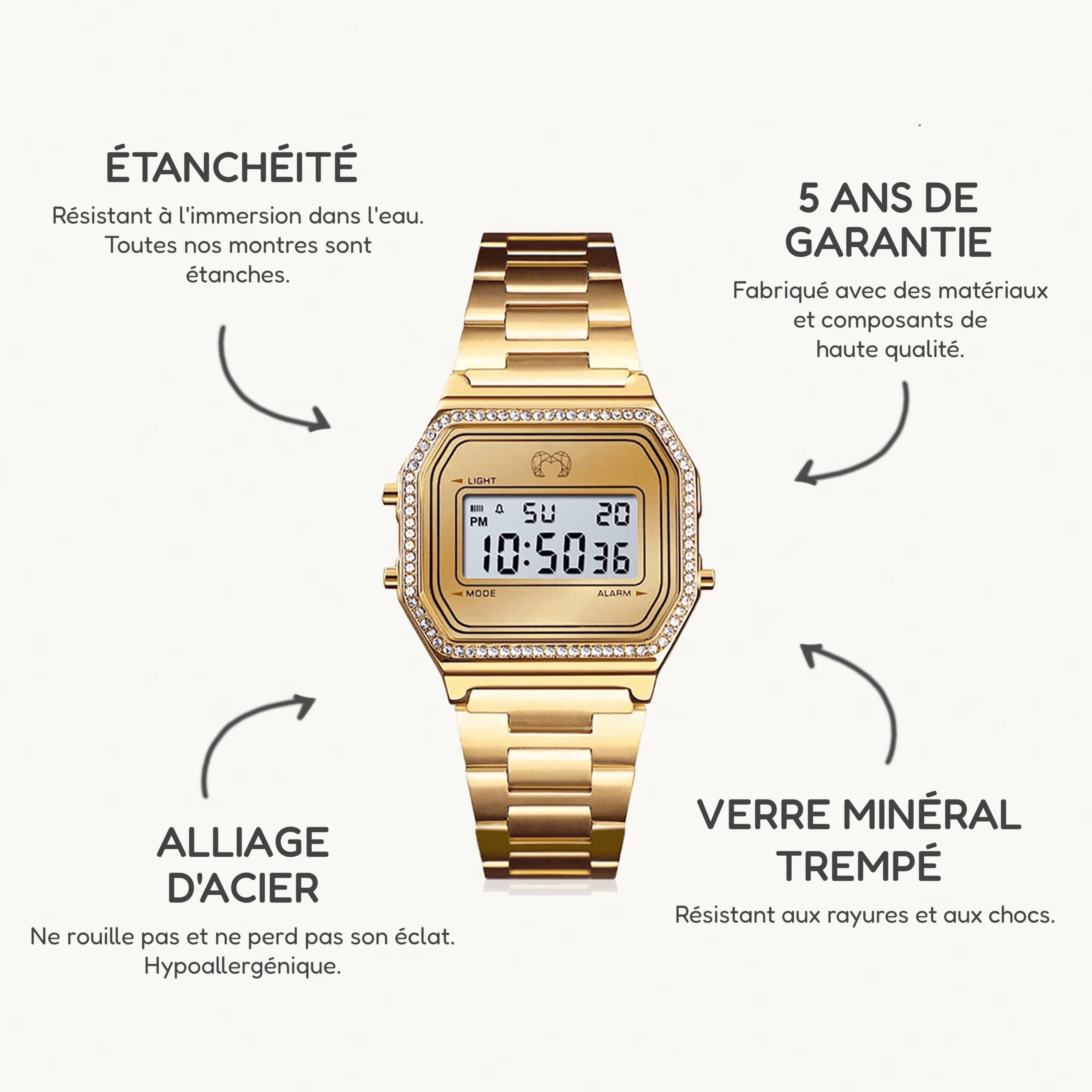 Montre Digitale Vintage Brillant ~ Or