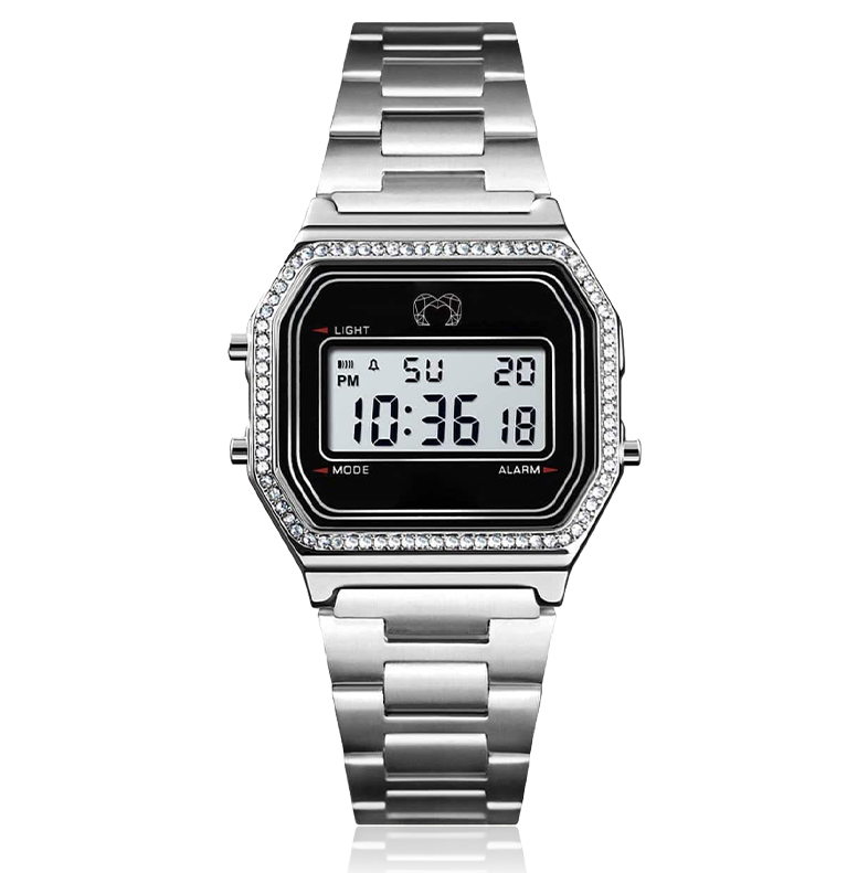 Montre Digitale Rétro Brillant ~ Argent