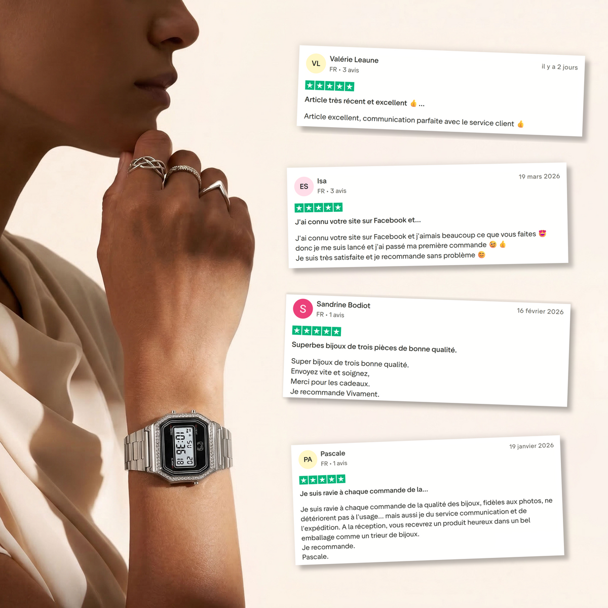 Montre Digitale Vintage Brillant ~ Argent