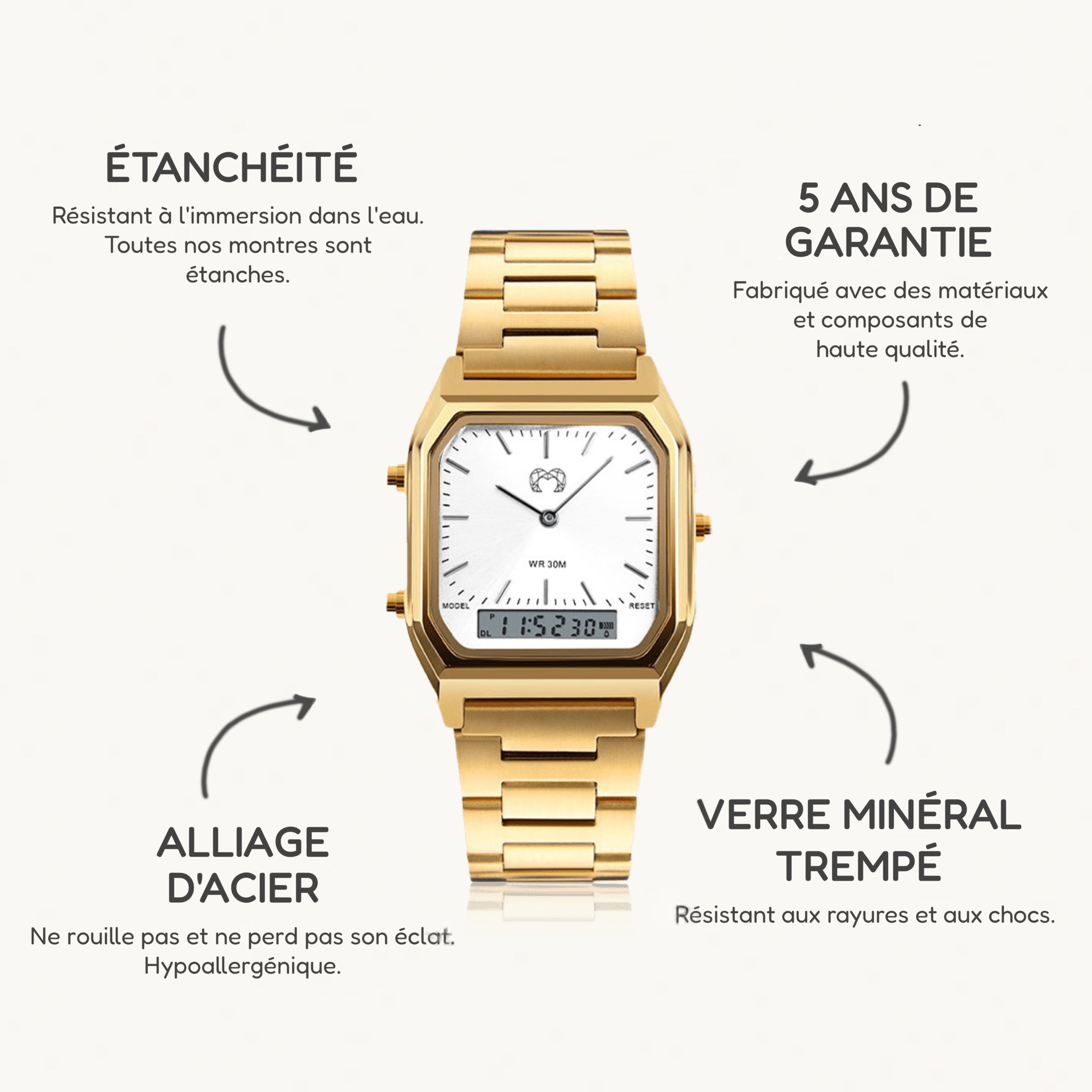 Montre Rétro Vintage ~ Or Blanc