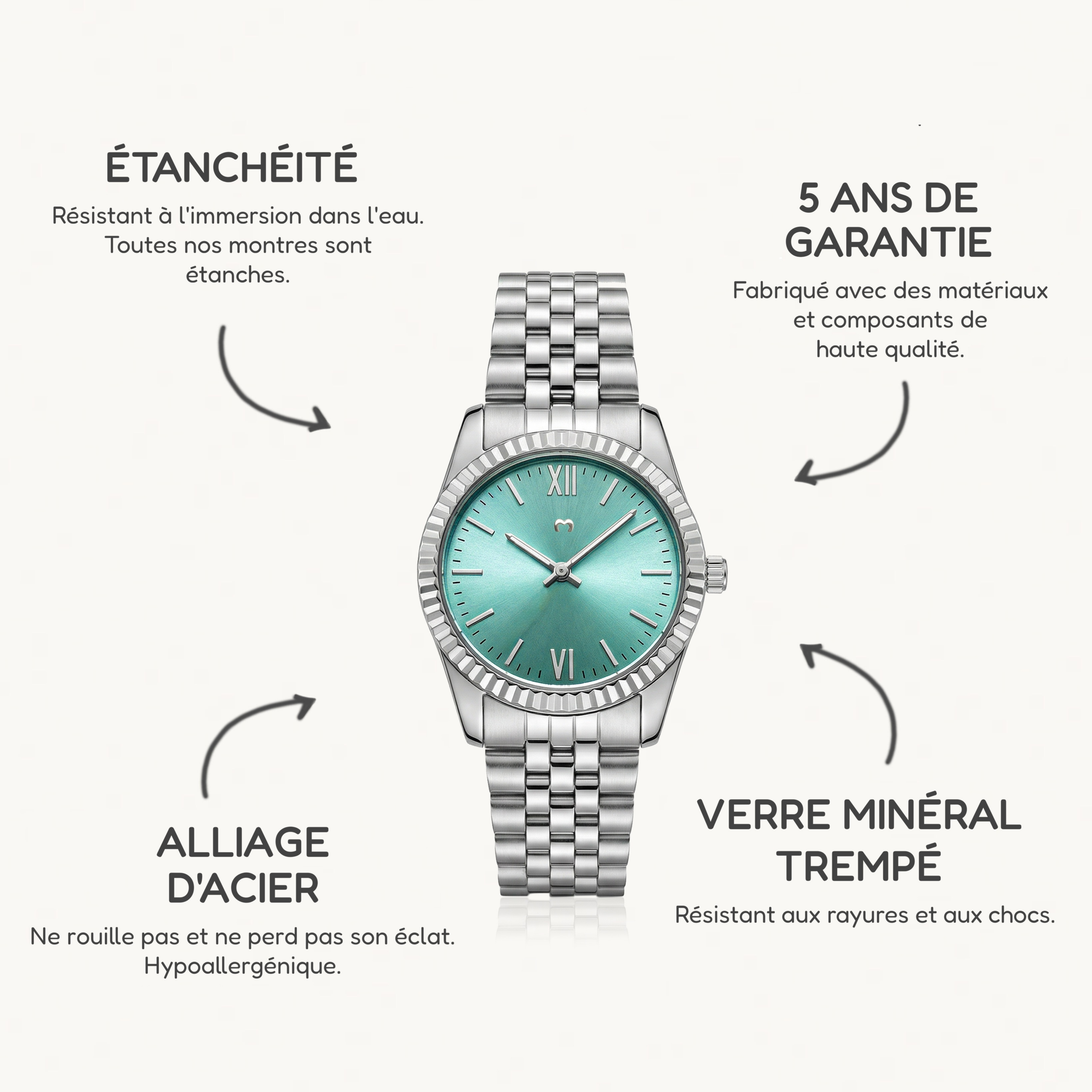 Montre Siècle ~ Argent Vert Clair