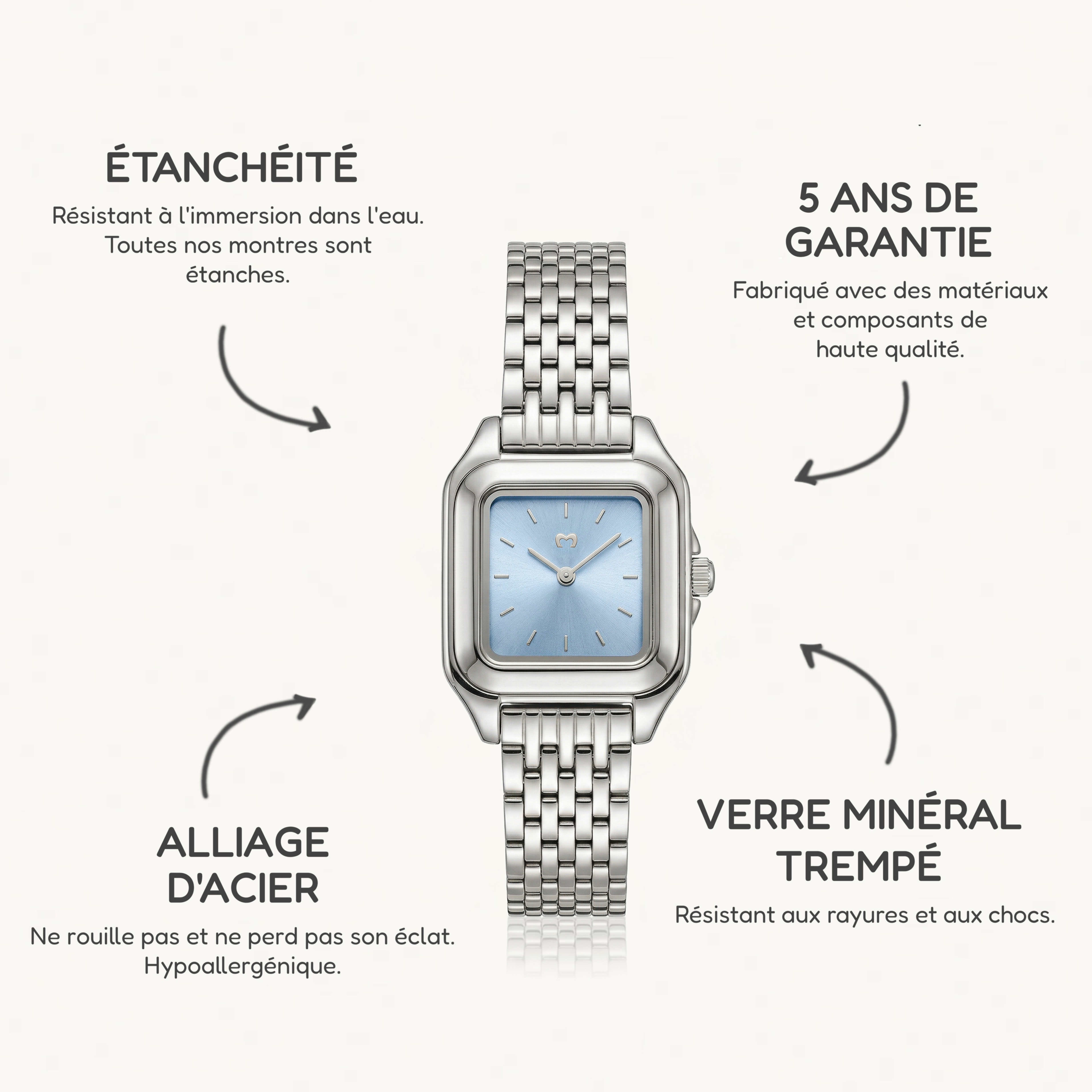 Montre Hampton ~ Argent Bleu Clair