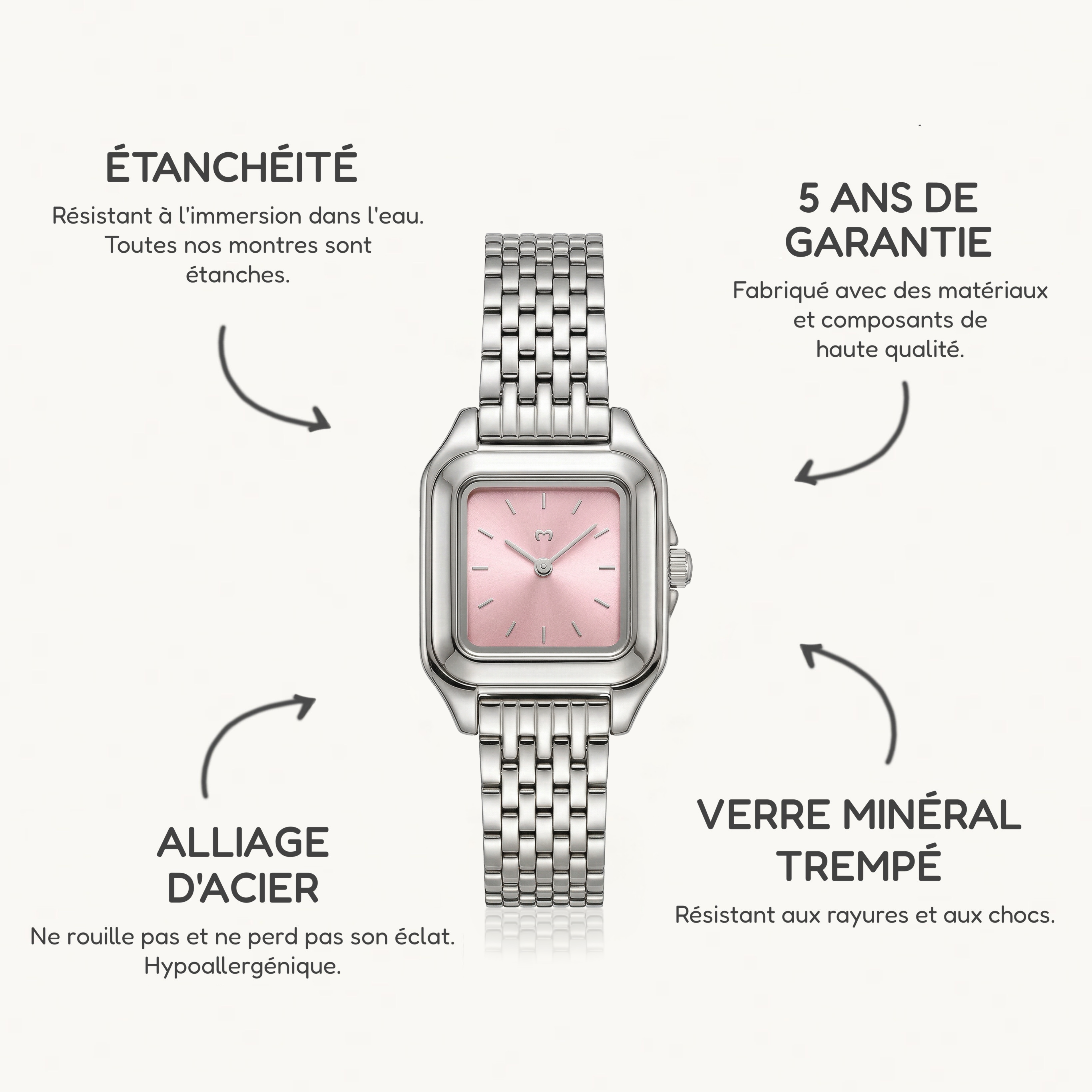 Montre Hampton ~ Argent Rose