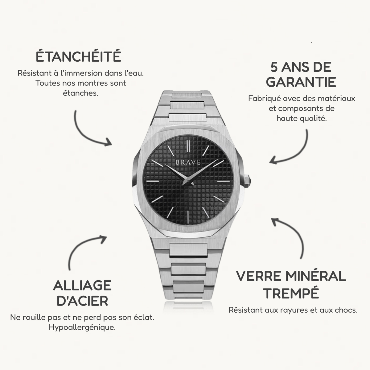 Montre BRAVE Empire ~ Argent-Noir