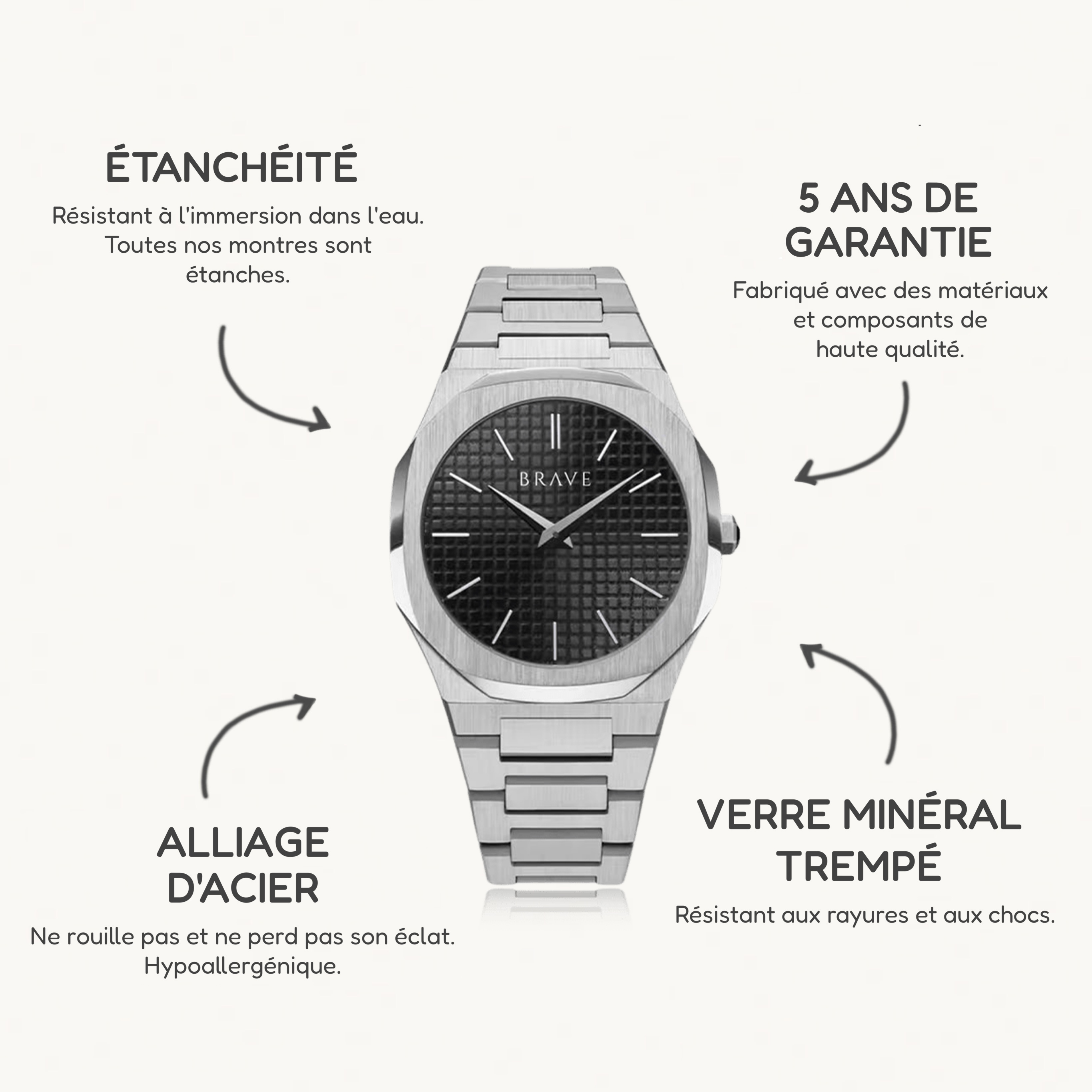 Montre BRAVE Empire ~ Argent-Noir