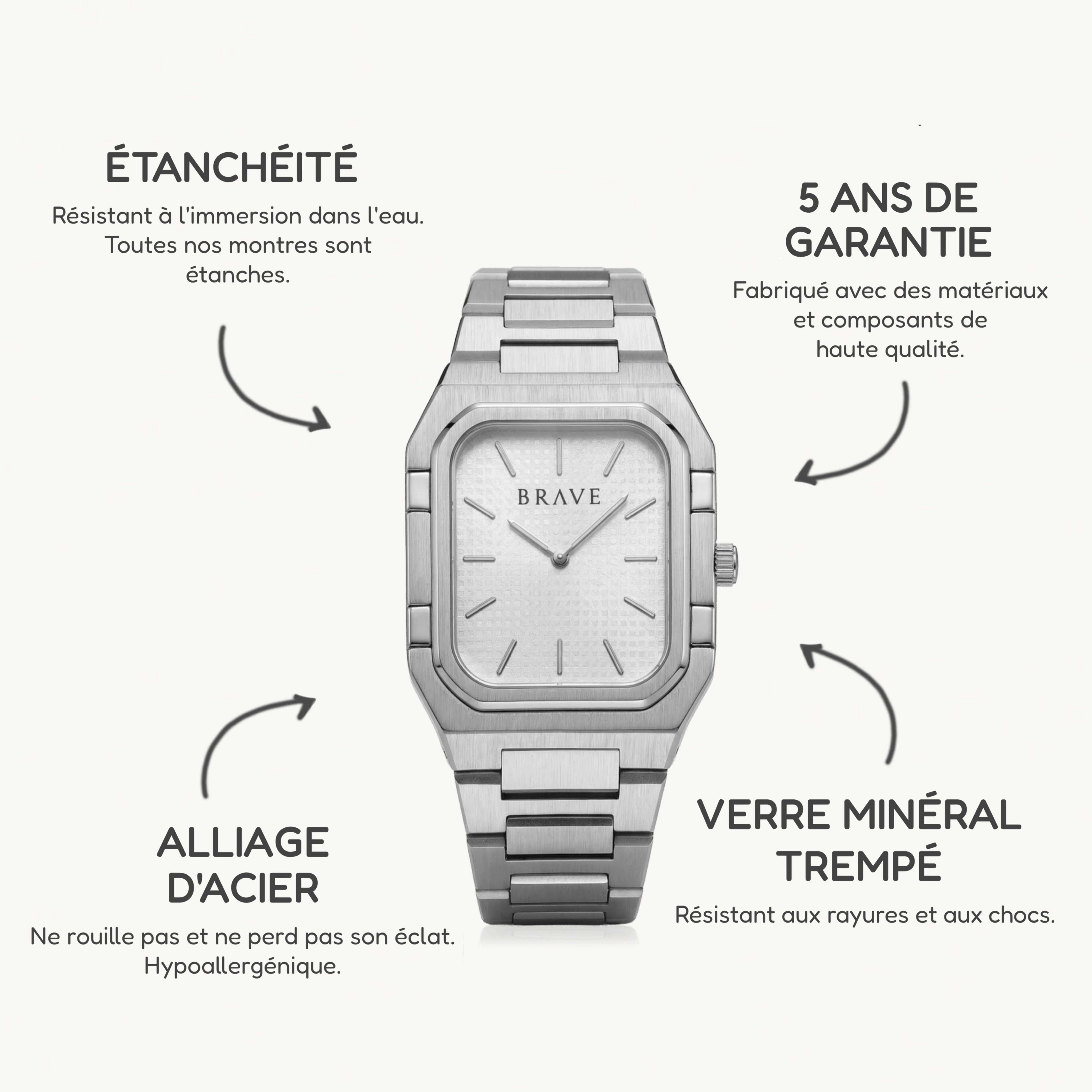 Montre BRAVE Brando ~ Argent-Blanc