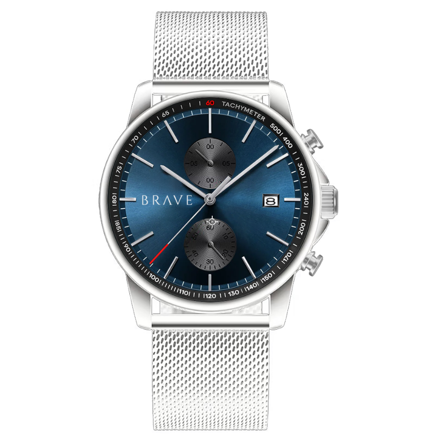 Montre BRAVE Atlantide ~ Argent-Bleu Foncé
