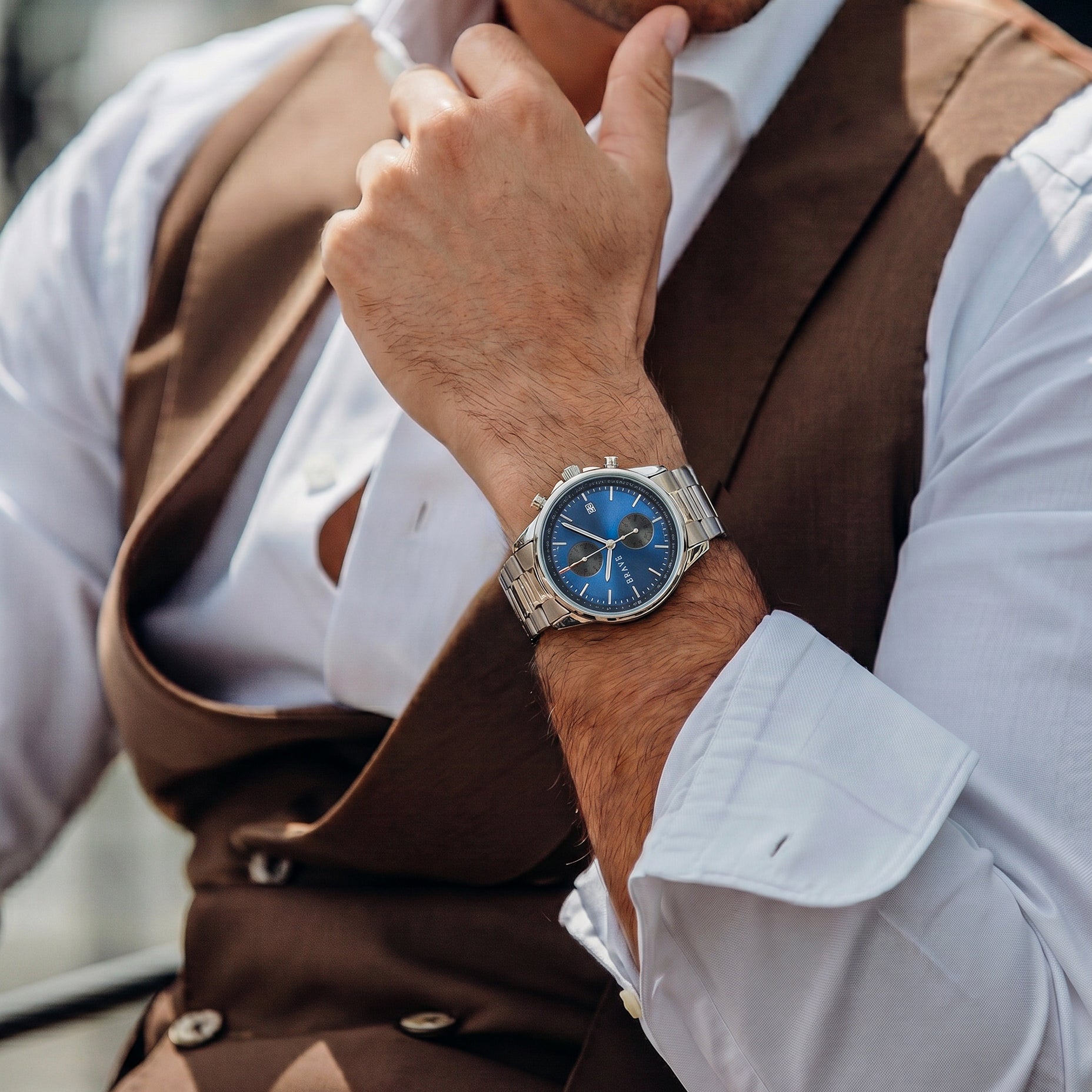Montre BRAVE Monarque ~ Argent-Bleu Foncé